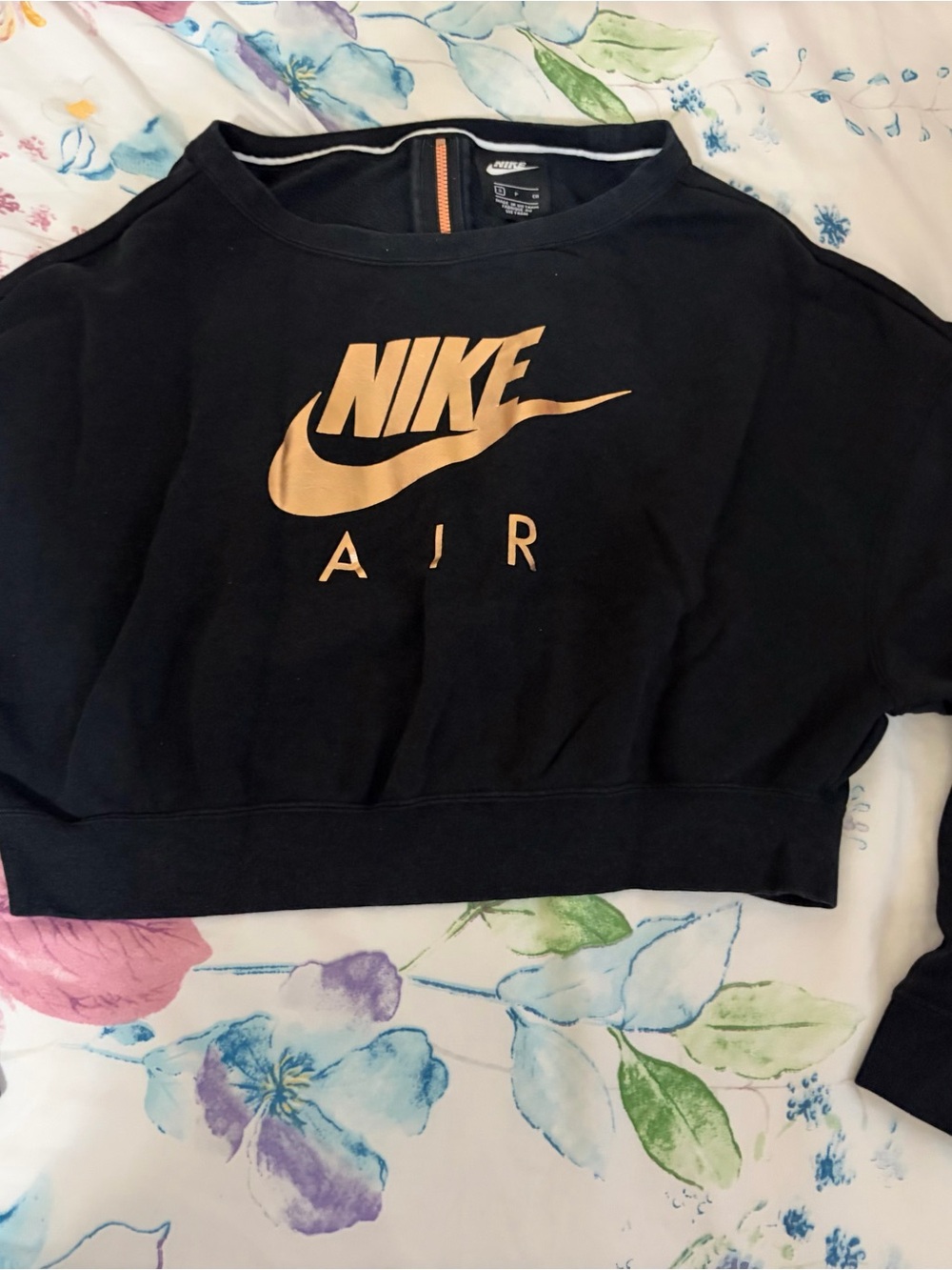 Nike Black Cropped Crewneck Sweatshirt with Gold Logo